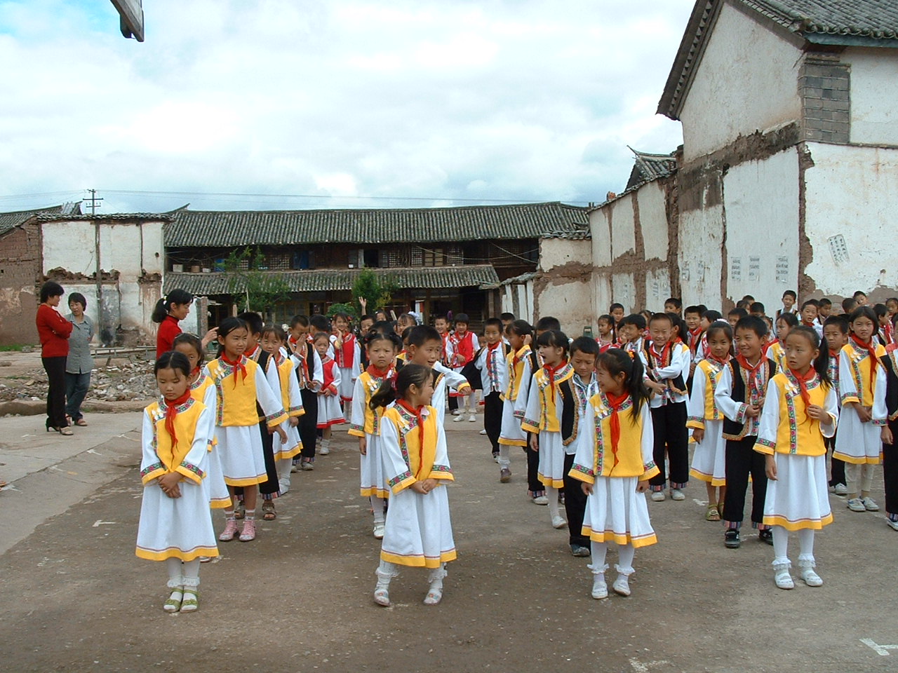 Primary schoolchildren prepare to dance